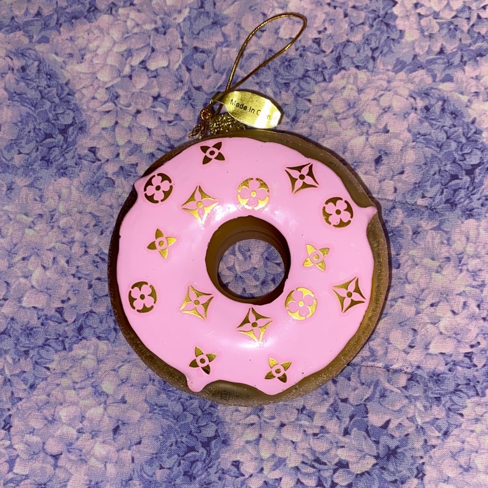 Francesca's Collections Pink and Brown Donut Ornament with Gold Accents